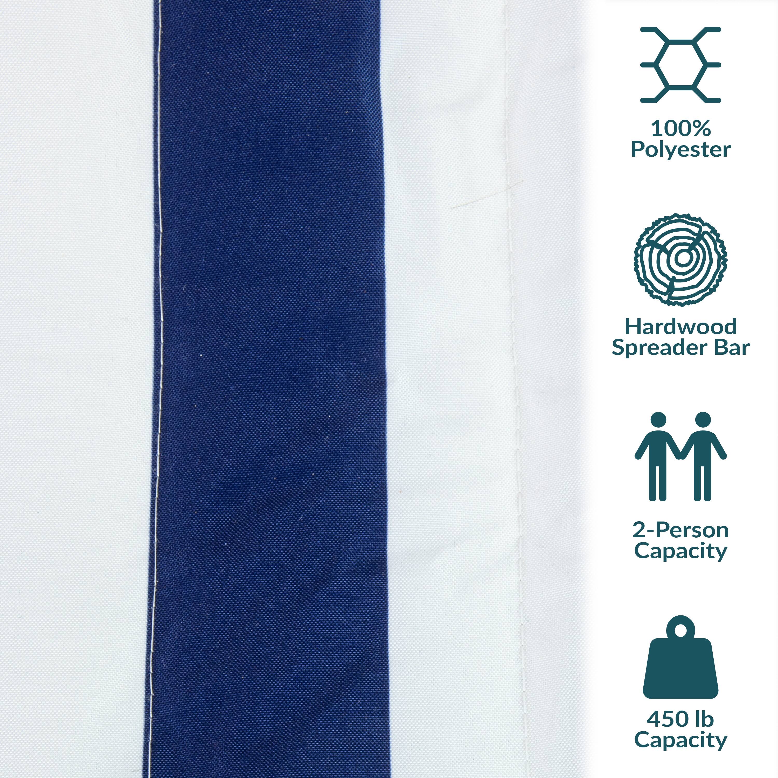 100% Polyester  
Hardwood Spreader Bar  
2-Person Capacity  
450 lb Capacity