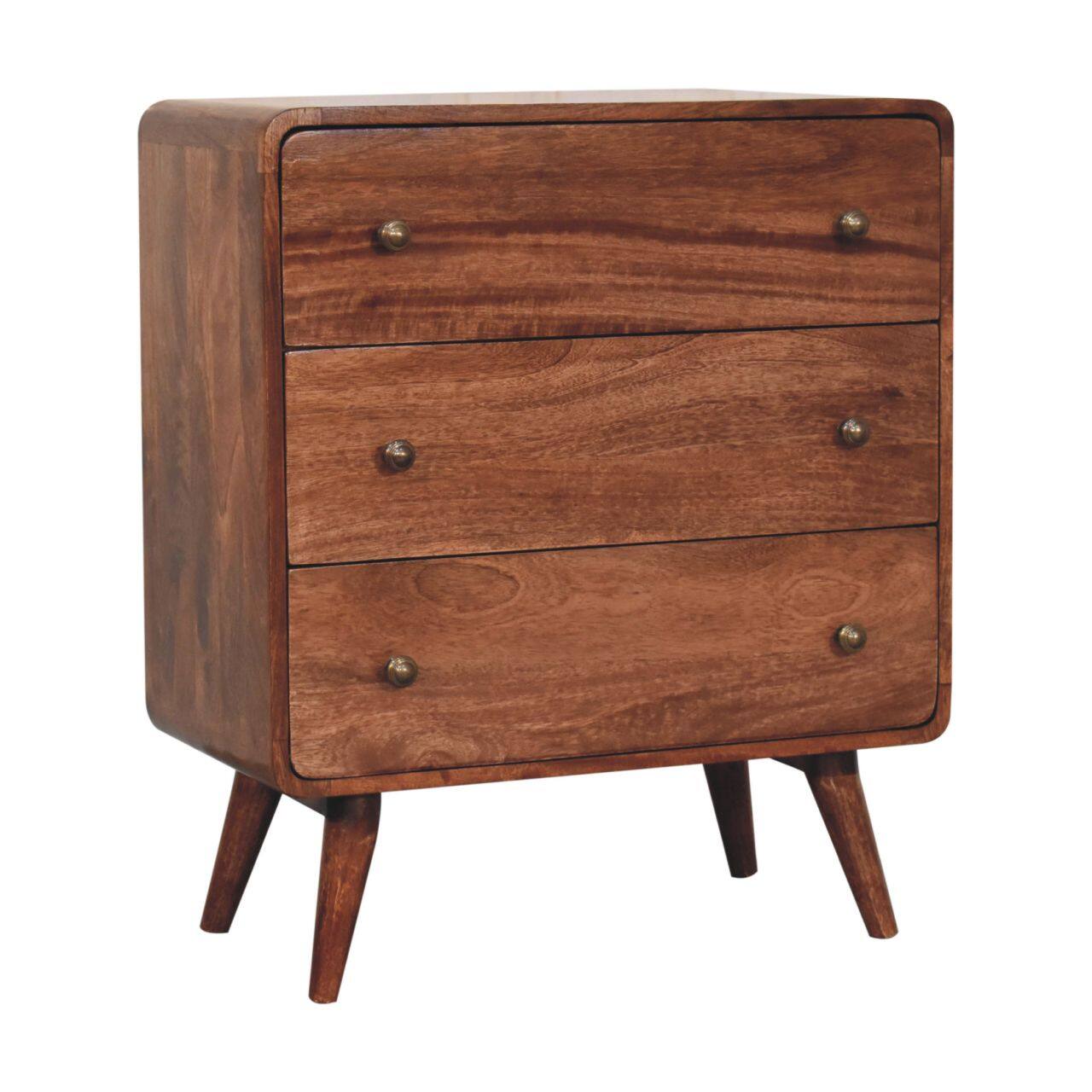 Left. Artisan Furniture - Artisan Furniture Solid Wood Curved Honey Caramel Chest, 3 Drawers, Brown - Brown.