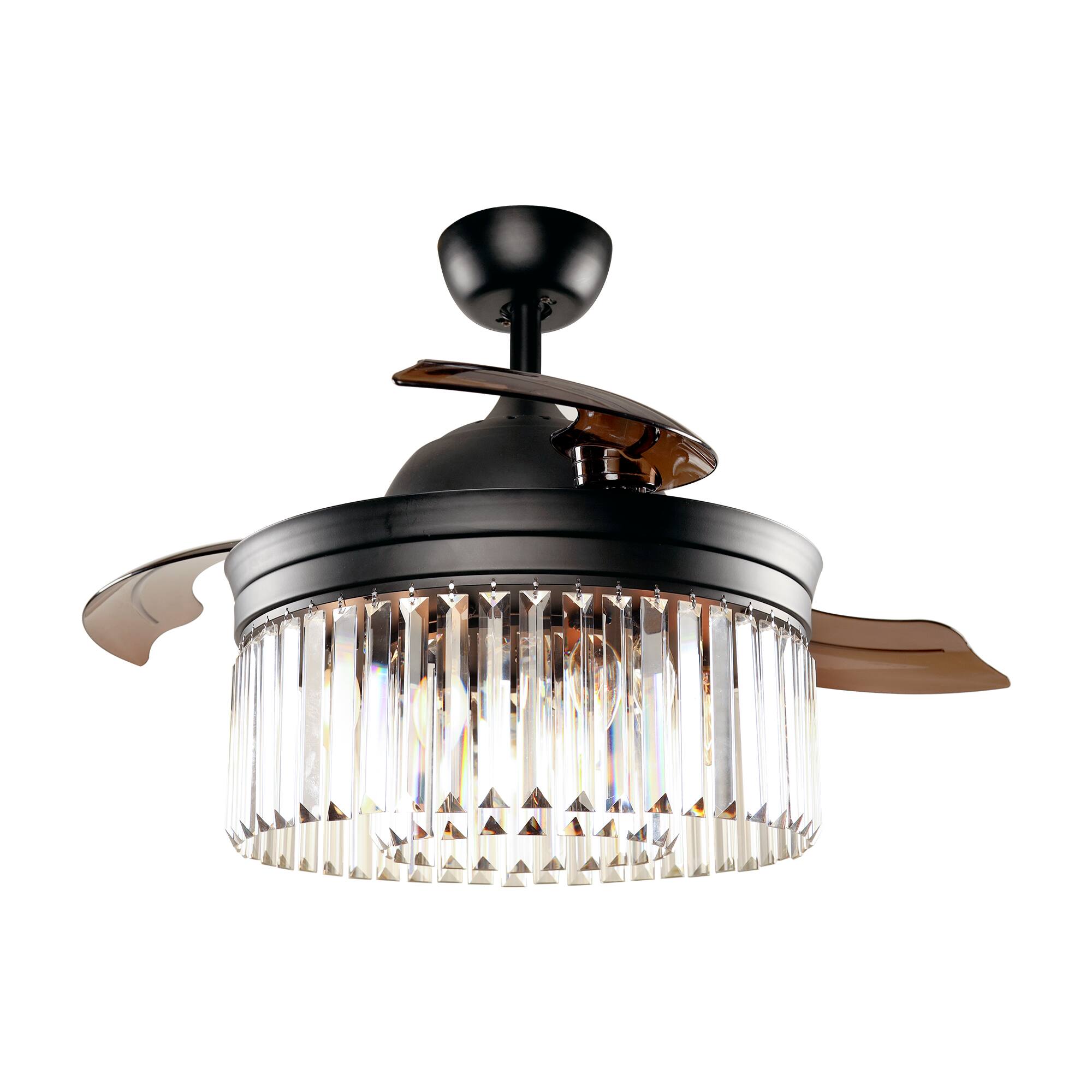 Back. Parrot Uncle - 42" Modern Retractable 3-Blade Crystal LED Ceiling Fan with Remote - Matte Black.