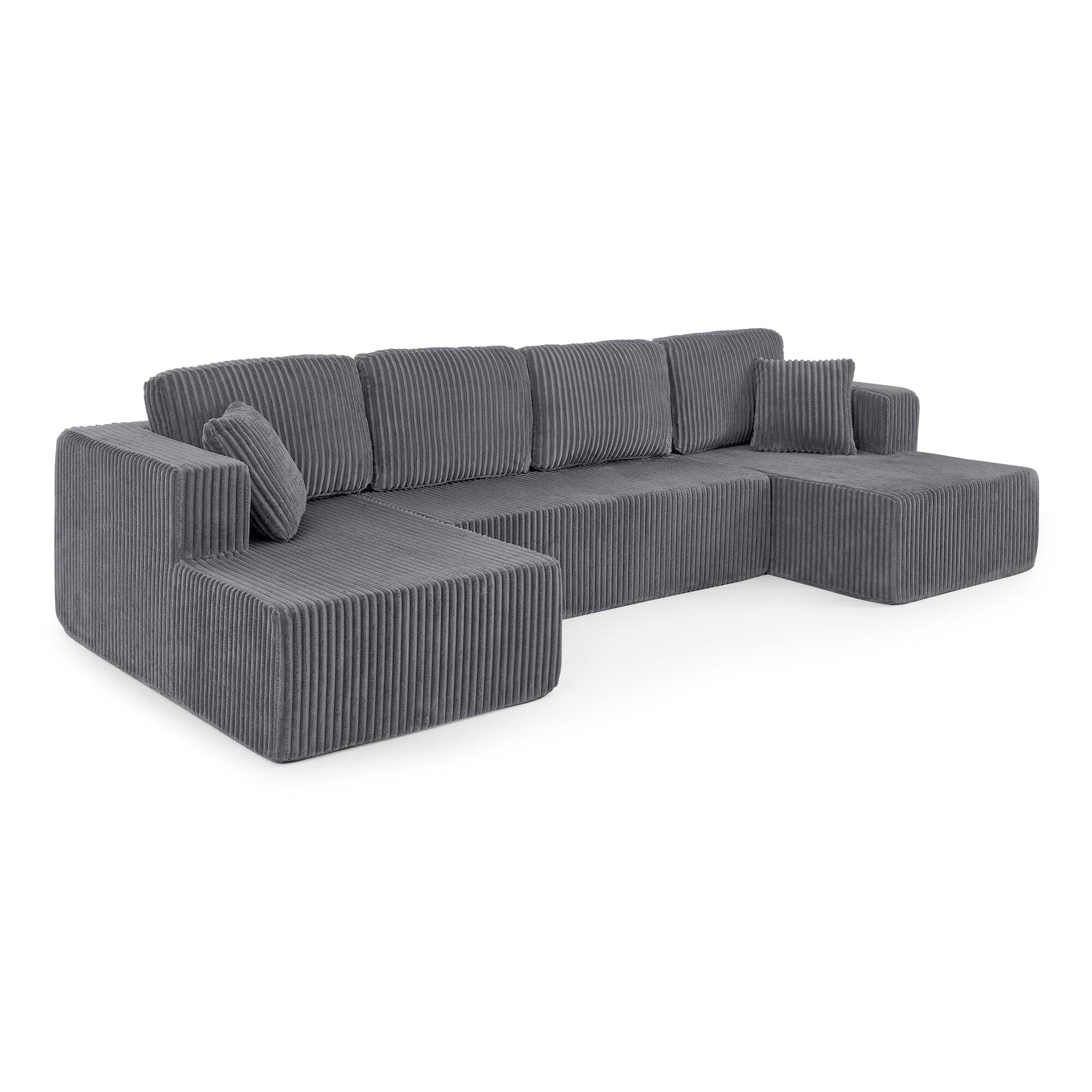 Alt View 9. Boyel Living - U Shape Modular Sectional Sofa Compressed Corduroy Couch Minimalist Sleeper Sofa for Living Room and Bedroom Grey - Grey.