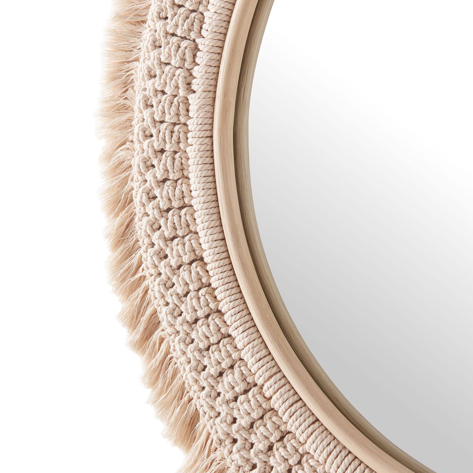 Alt View 3. Modway - Jade Round Rattan Macrame Wall Mirror by Modway - Natural.
