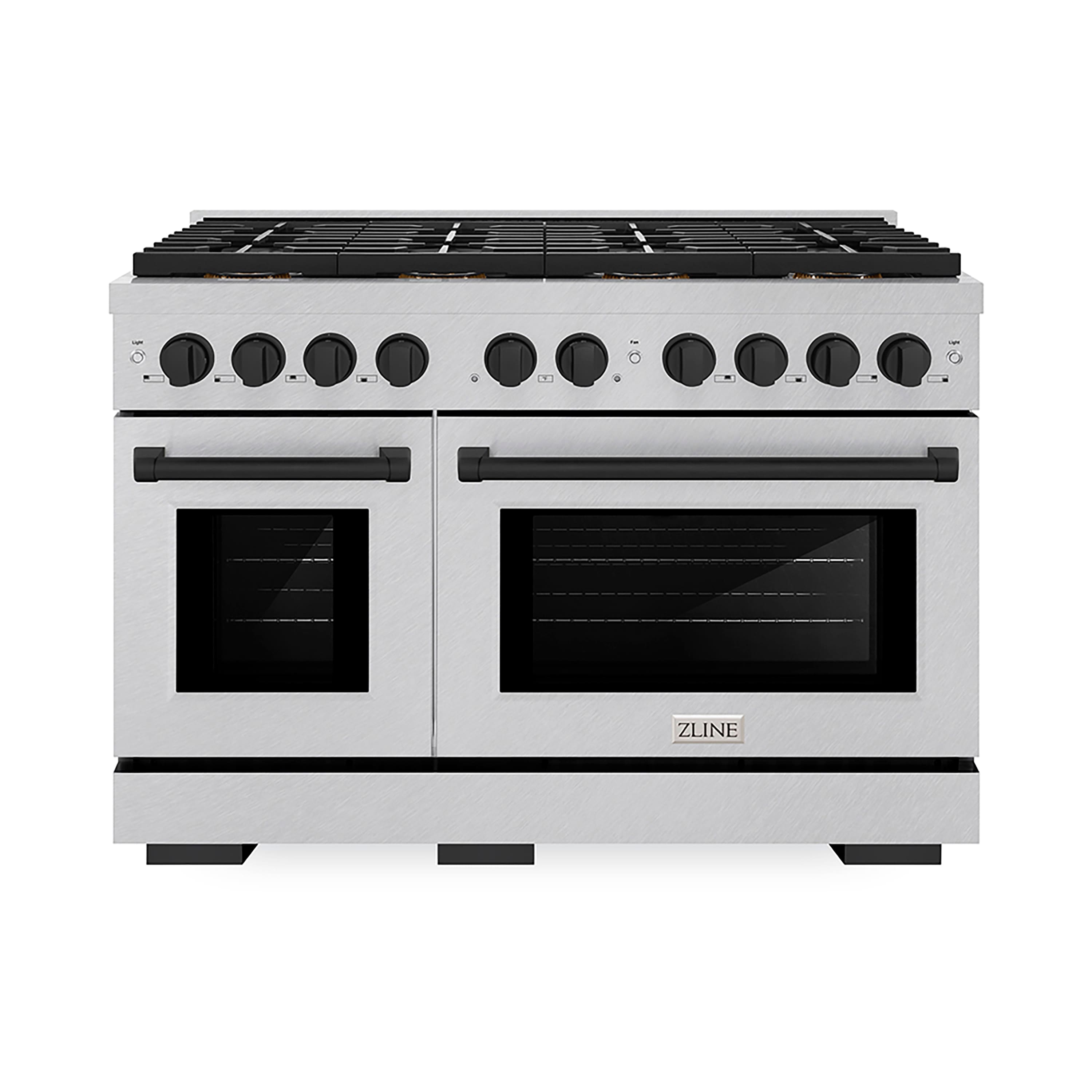 Front. ZLINE - ZLINE Autograph 48 in. 6.7 cu. ft. Freestanding Paramount Gas DuoPro Range in Satin Steel and Matte Black Accents - Stainless Steel.