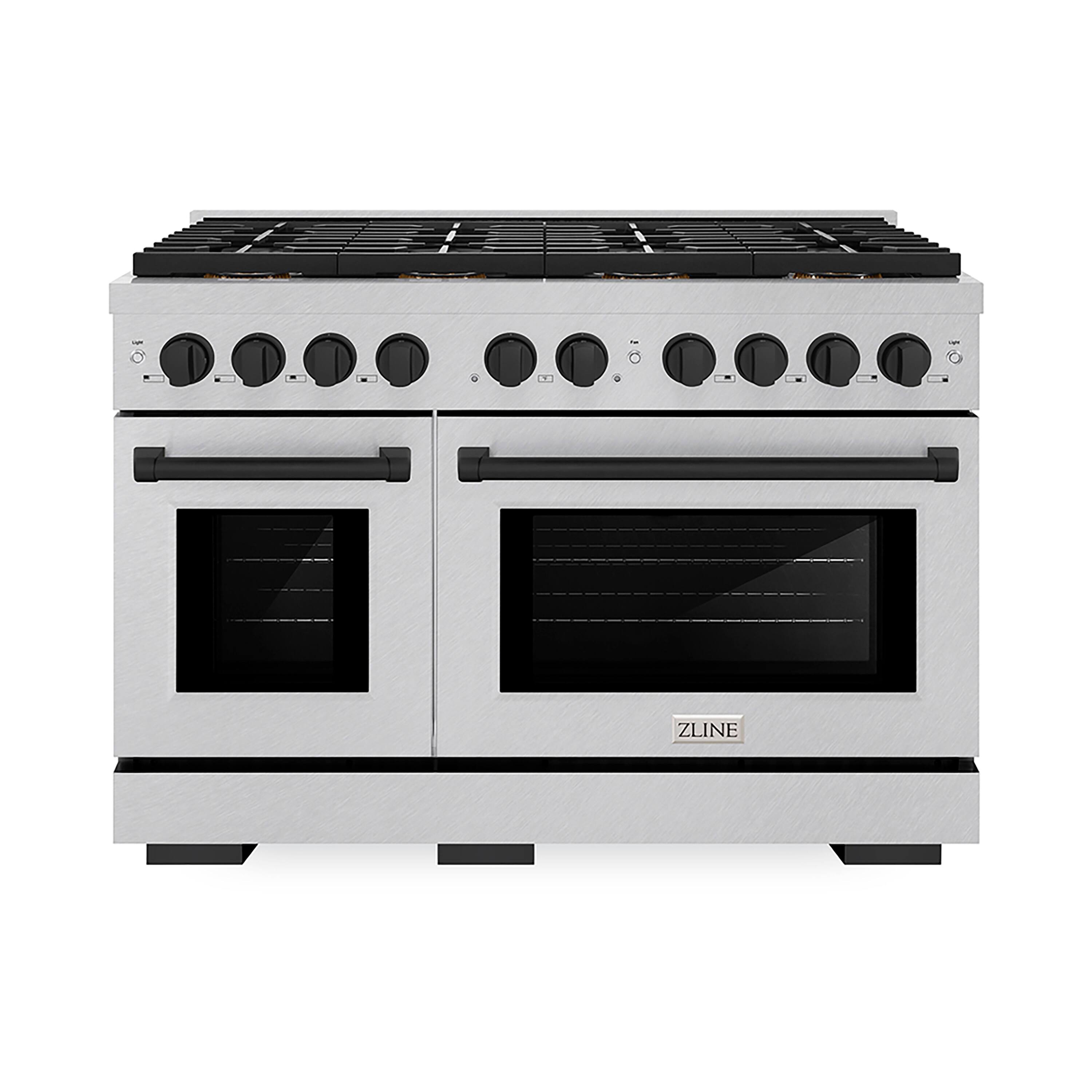 Front. ZLINE - ZLINE Autograph 48 in. 6.7 cu. ft. Freestanding Paramount Gas DuoPro Range in Satin Steel and Matte Black Accents - Stainless Steel.