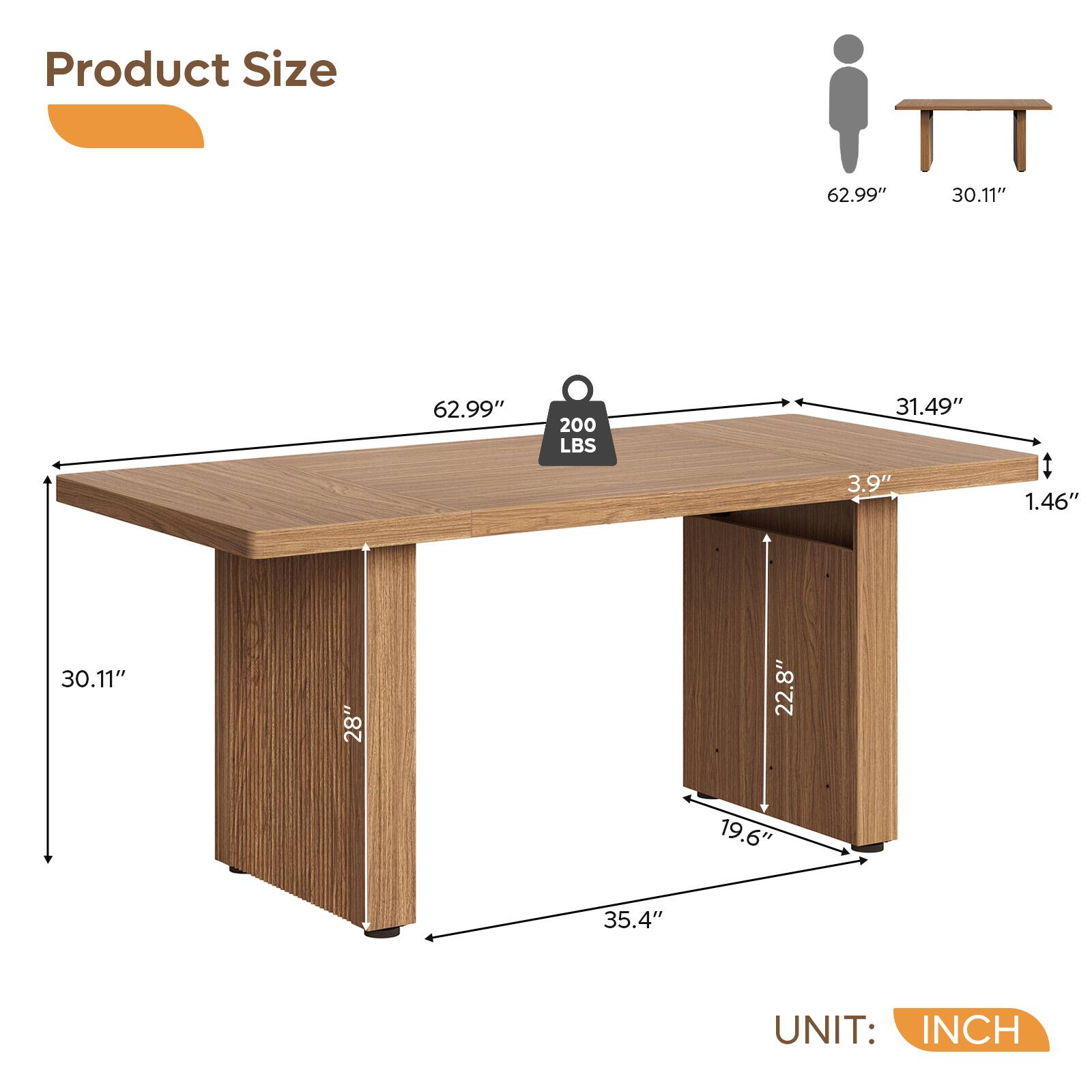 Product Size: 62.99" x 30.11" x 31.49" x 3.9" x 1.46" x 28" x 22.8" x 19.6" x 35.4"  
Weight Capacity: 200 LBS  
UNIT: INCH