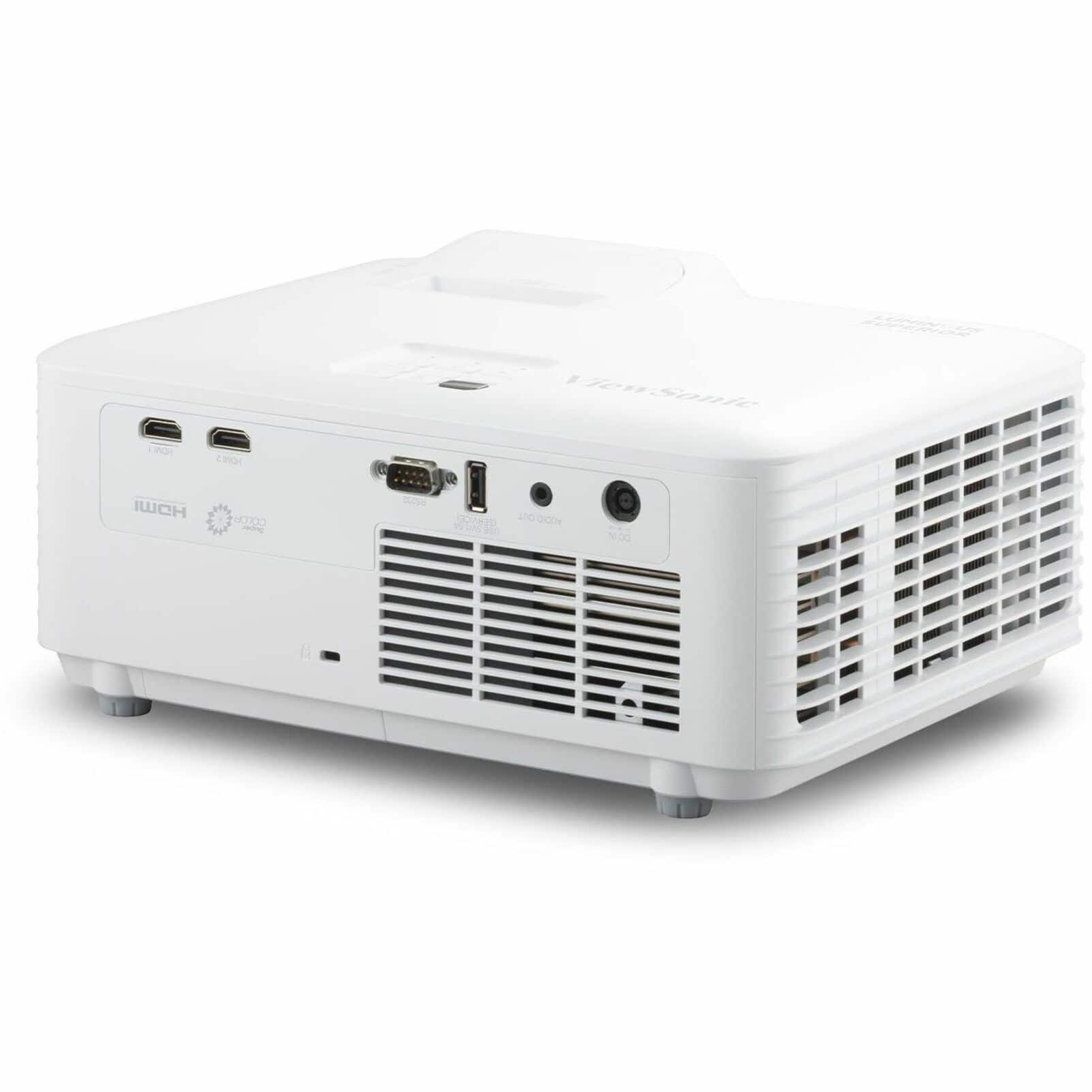 The image features a white projector, which is categorized as a Multimedia Projector. The projector is designed for use in various settings, such as business meetings, presentations, and entertainment. The device is compact and portable, making it easy to transport and set up in different locations. The projector is equipped with various ports, including USB and HDMI, to connect to different devices and sources for seamless integration into various multimedia systems.