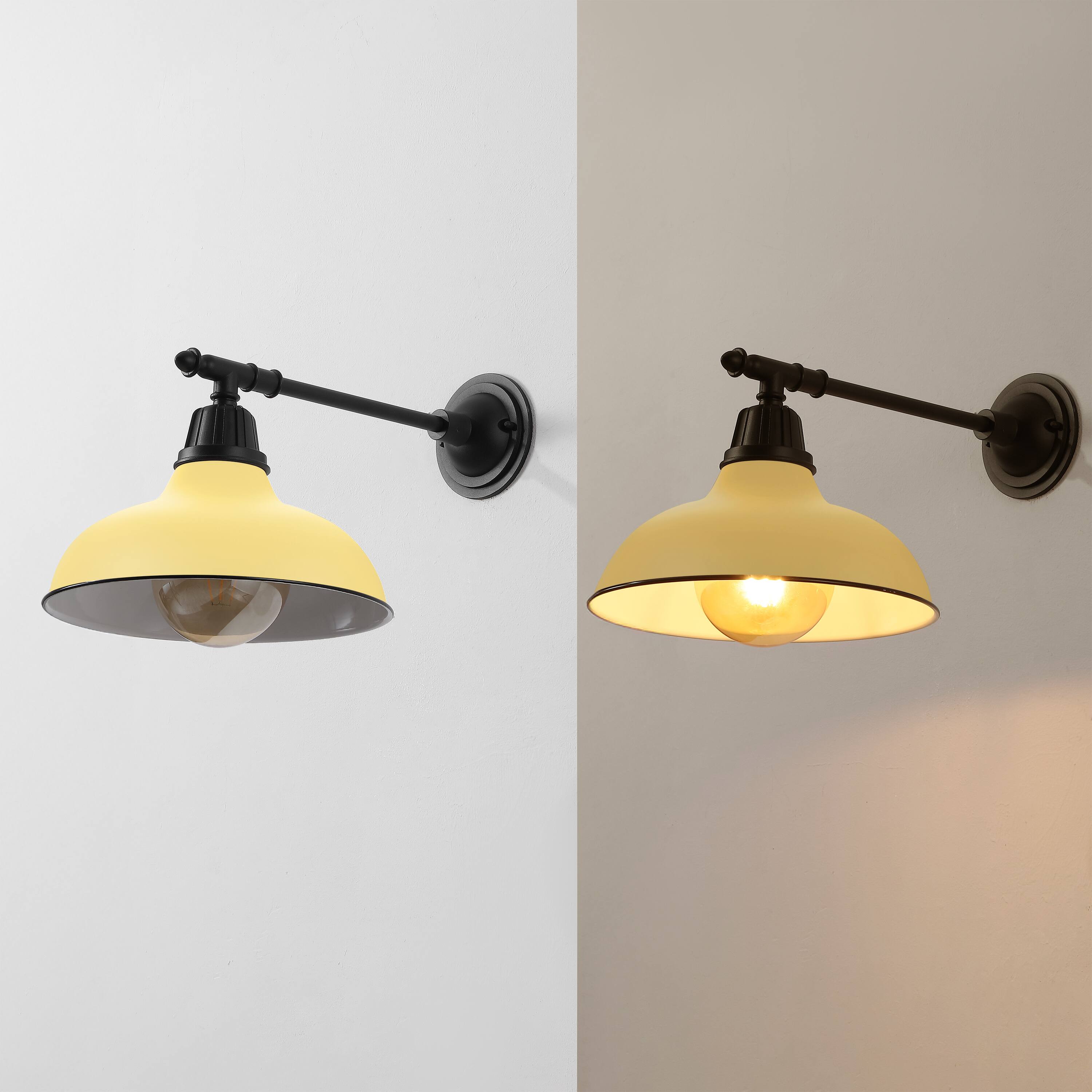 Alt View 5. Jonathan Y - Wallace 12.25" 1-Light Farmhouse Industrial Indoor/Outdoor Iron LED Victorian Arm Outdoor Sconce, Matte Yellow/Black - Matte Yellow/Black.