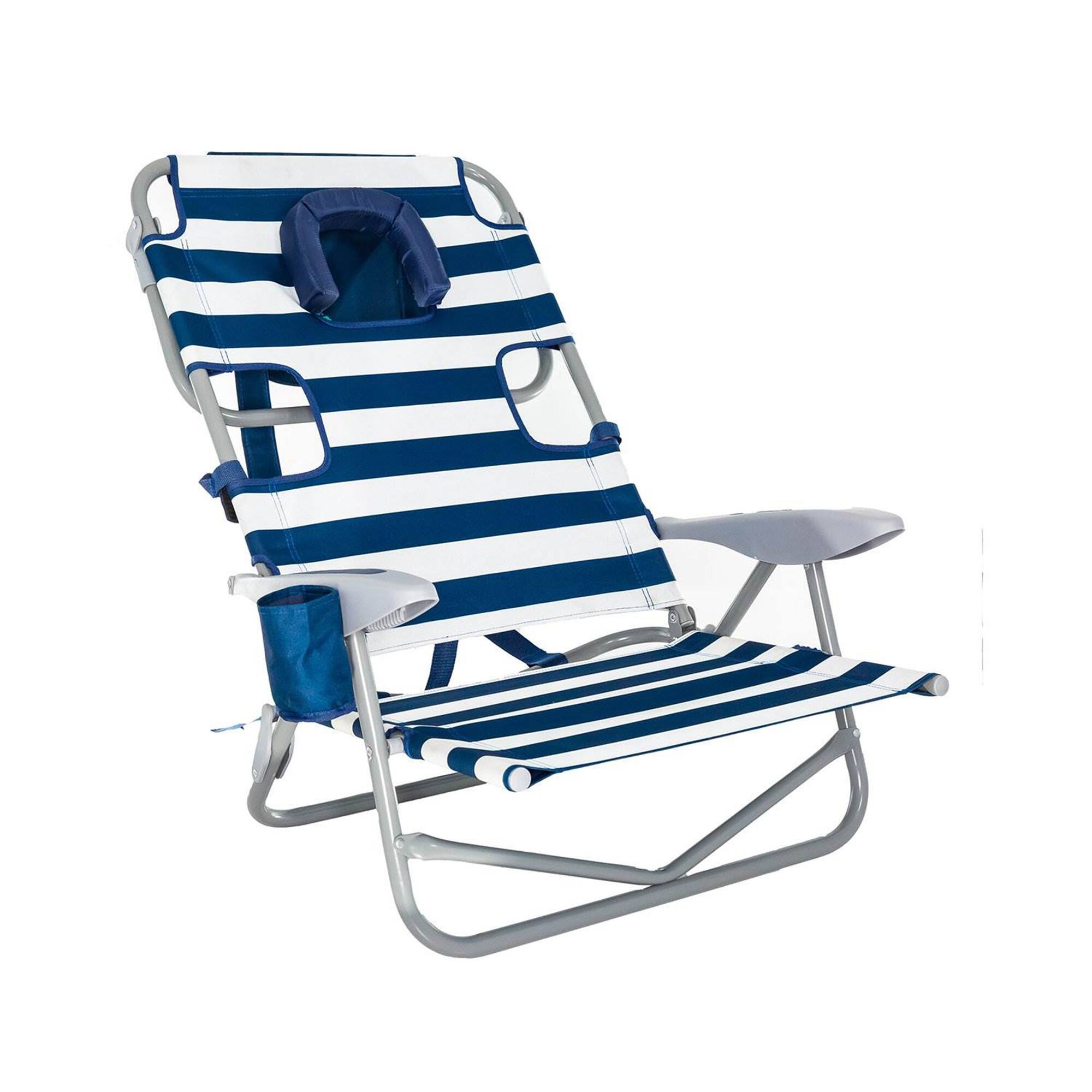 Alt View 8. Ostrich - Ostrich Deluxe 3in1 Padded Sports Chair & On Your Back Lawn Recliner, Stripe - Blue.