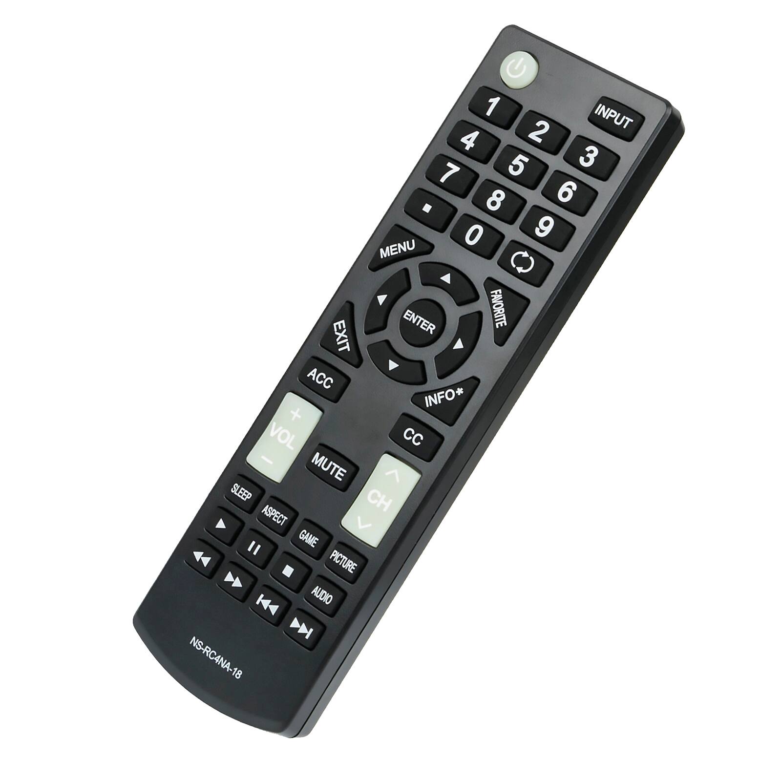 1 INPUT 4 2 5 3 7 8 6 . 0 9 MENU ENTER FAVORITE EXIT INFO* CC VOL MUTE SLEEP ASPECT GAME PICTURE AUDIO NS-RC4NA-18
