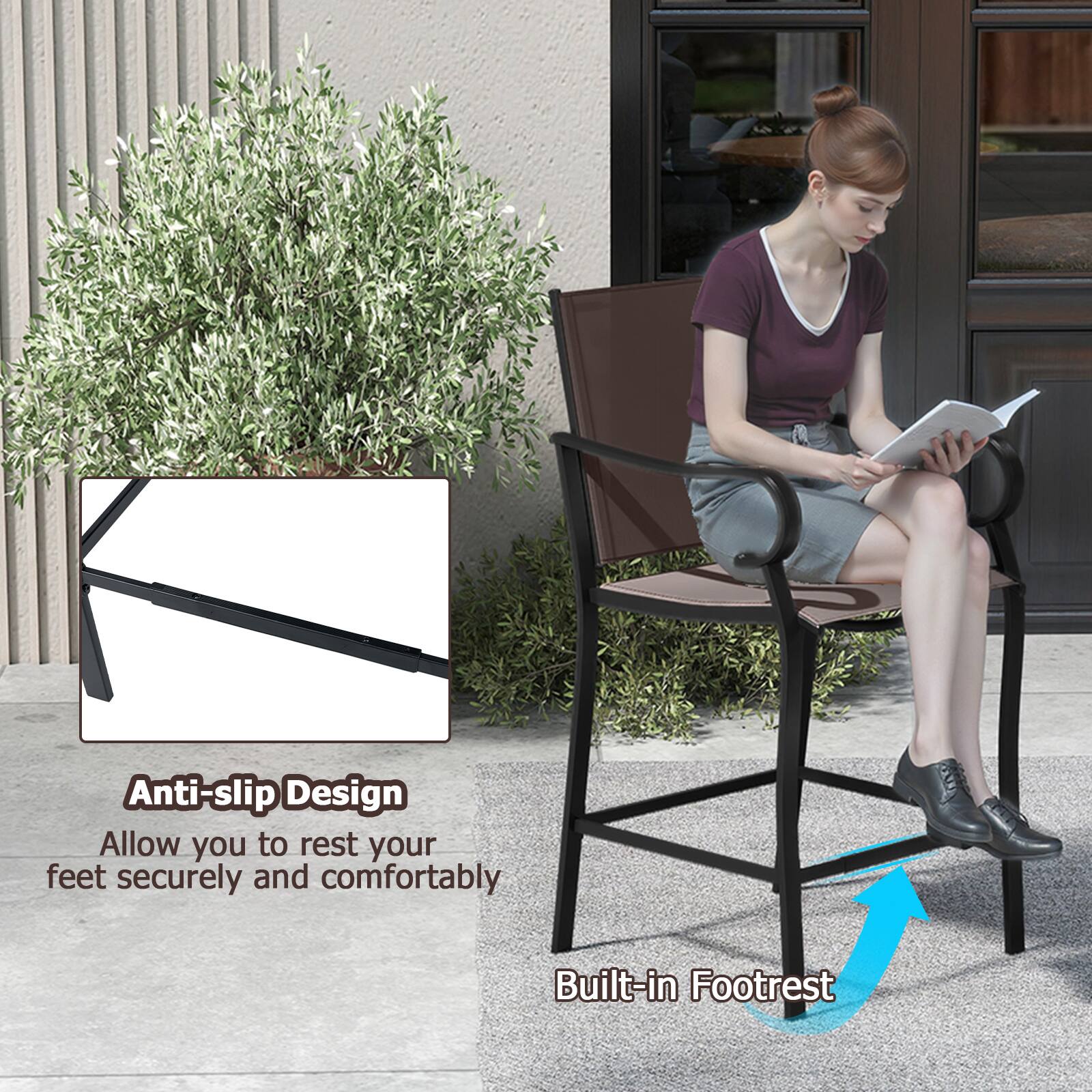 Anti-slip Design: Allow you to rest your feet securely and comfortably. Built-in Footrest.