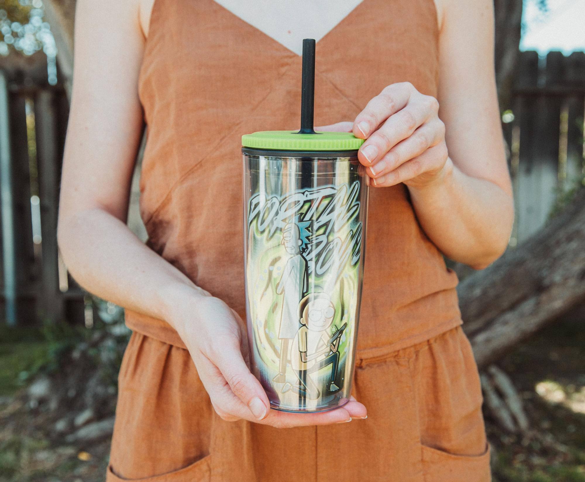 Alt View 4. Silver Buffalo - Rick and Morty "Portal Boyz" Plastic Tumbler With Lid and Straw | Hold 20 Ounces - Green.