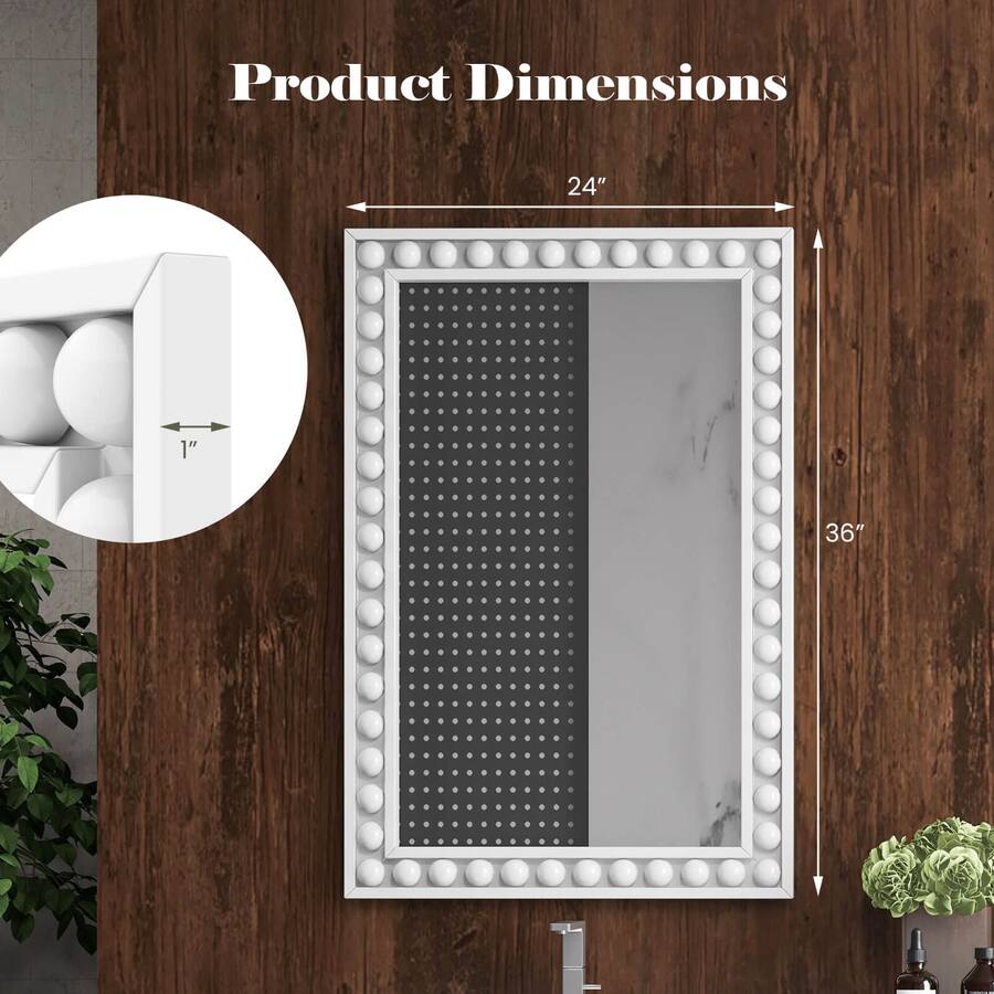 Costway 24" x 36" Rustic Decorative Wall Mirror with Solid Wood Frame ...