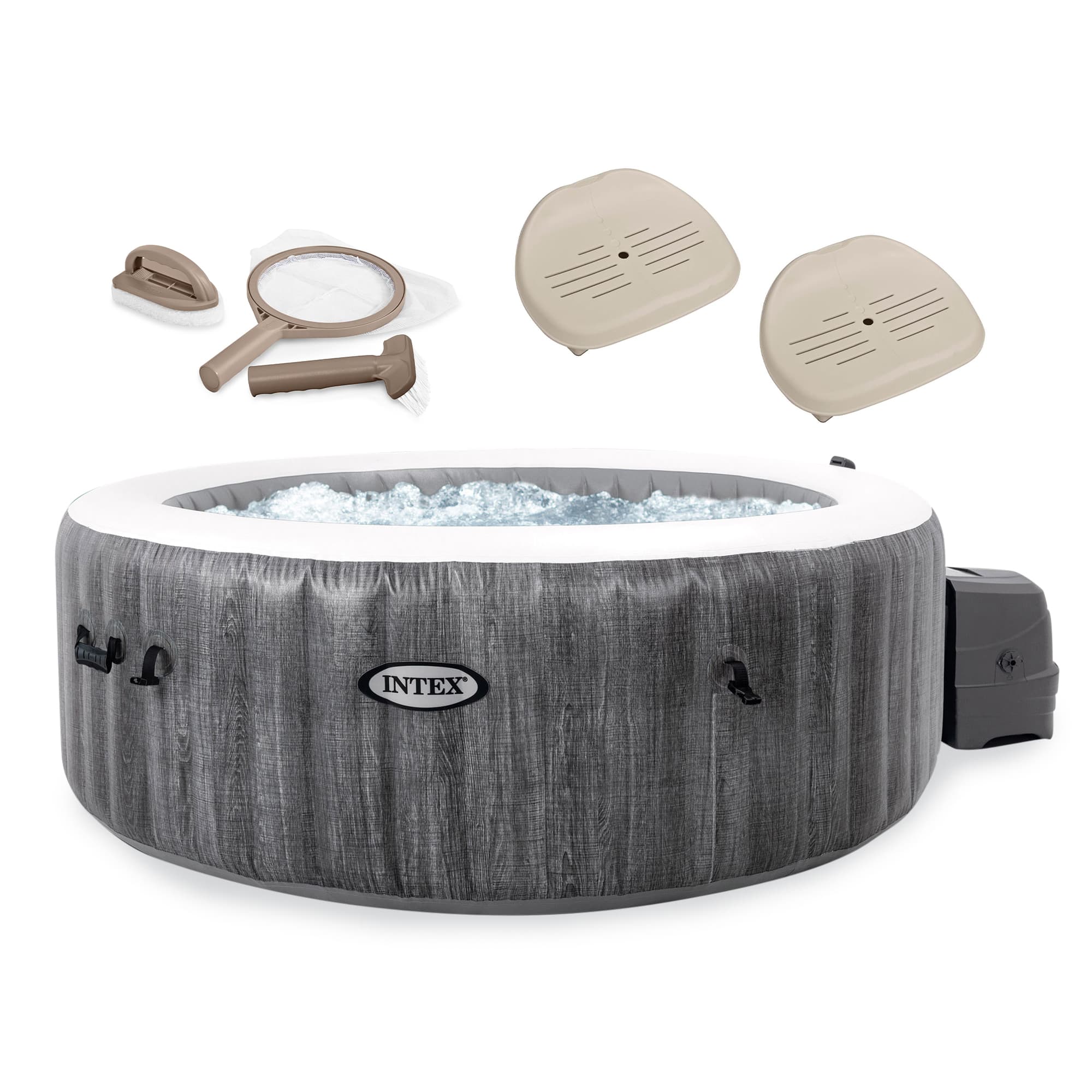 Intex - PureSpa Plus Inflatable Hot Tub Jet Spa with Maintenance Kit and 2 Seats - Gray