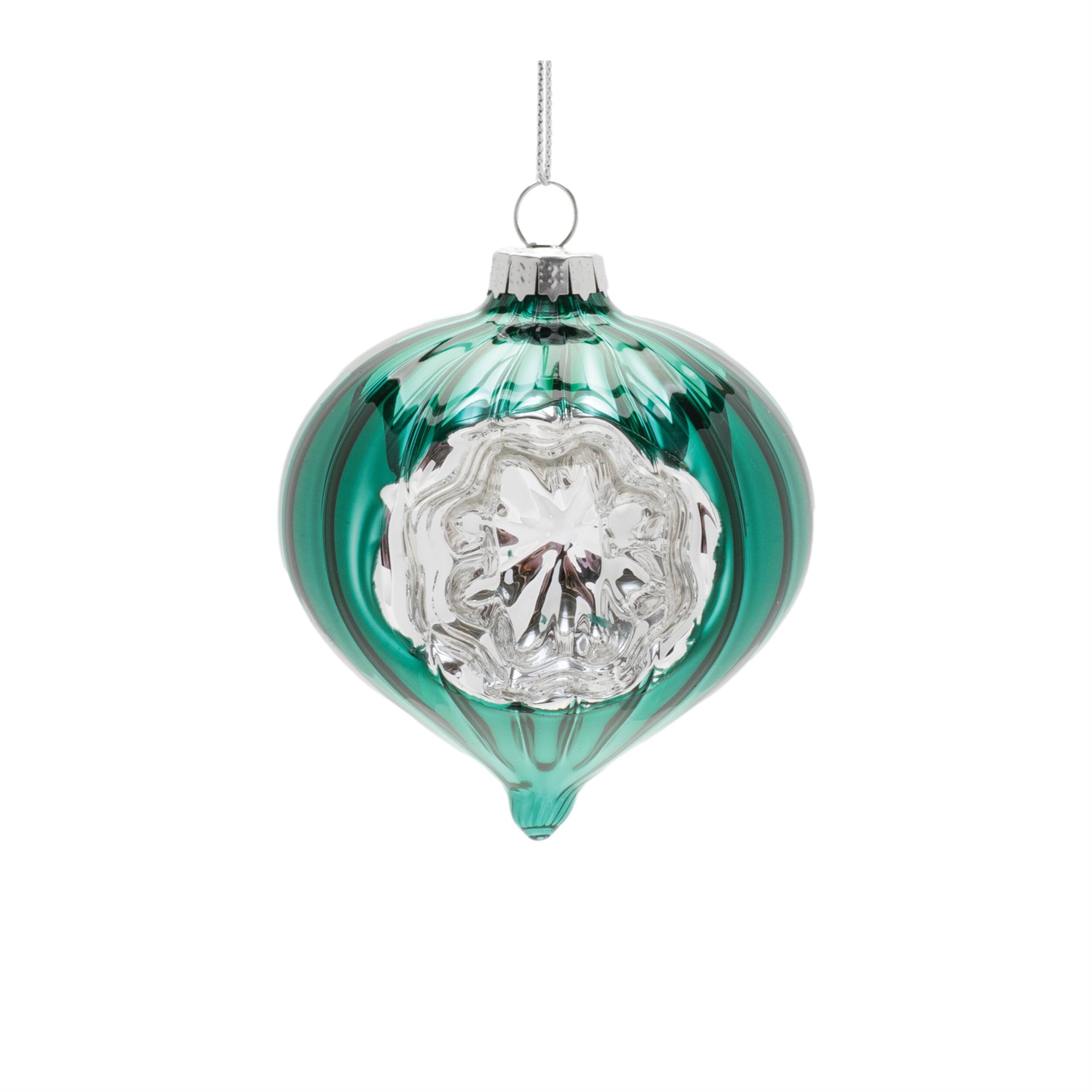 Back. BreeBe - Green Glass Reflector Ornaments – Set of 12 - Green, Silver.