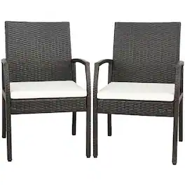 Pefilos - 2 Pieces Patio Wicker Dining Armchair Set with Soft Zippered Cushion-Set of 2 - Brown