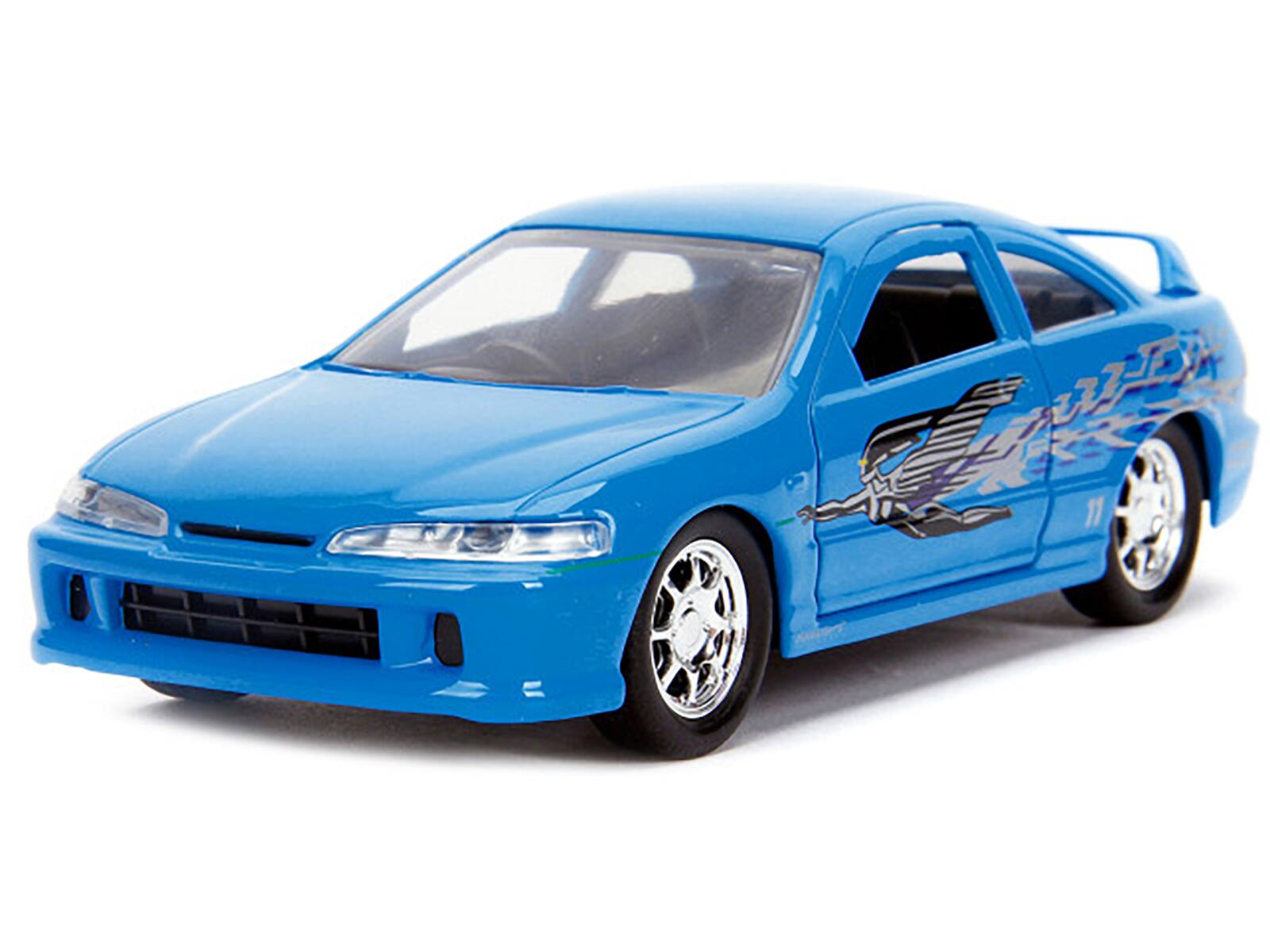 Angle. Jada - Mia's Acura Integra Light Blue with Graphics "Fast & Furious" Movie 1/32 Diecast Model Car by Jada - Light Blue.