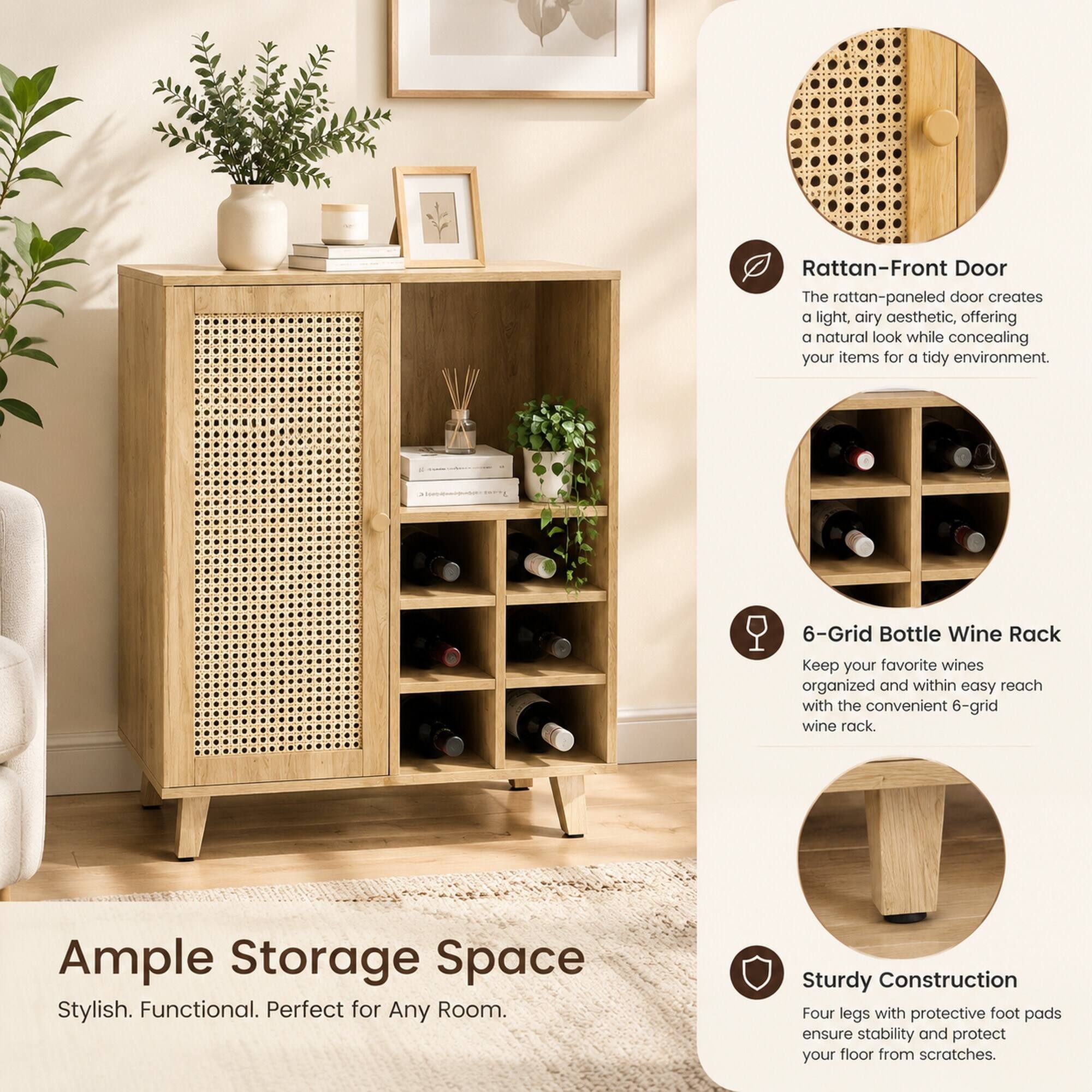 RYHNUYNE Freestanding 34 Inch Wine Bar Cabinet with Wine Racks and ...