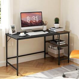 Kadyn - 55 Inch Modern Industrial Style Study Writing Desk with 2 Storage Shelves- Home Office Desks, Computer Desks - Black