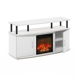Furinno - Jensen Living Room Fireplace Entertainment Center with Doors Storage Cabinet for TV up to 55 Inch - Solid White/Black