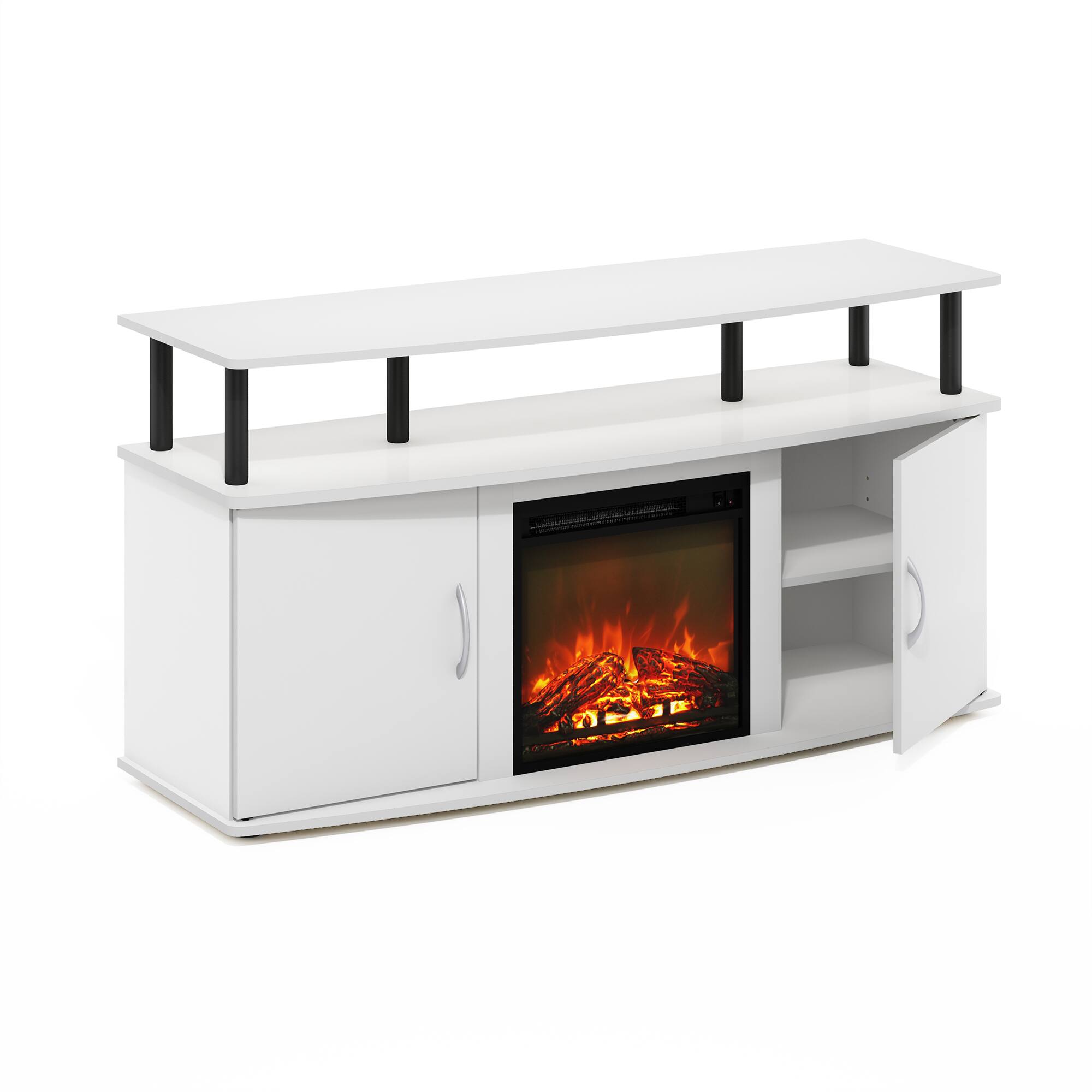 Alt View 4. Furinno - JENSEN Fireplace TV Stand, Entertainment Center, with Open Shelf, Storage Cabinet, for Living Room - Plain White/Black.