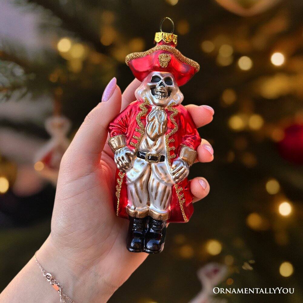 Back. OrnamentallyYou - Spooky Pirate of the High Seas Glass Ornament Creepy Halloween Tree Decoration - Multi-colored.