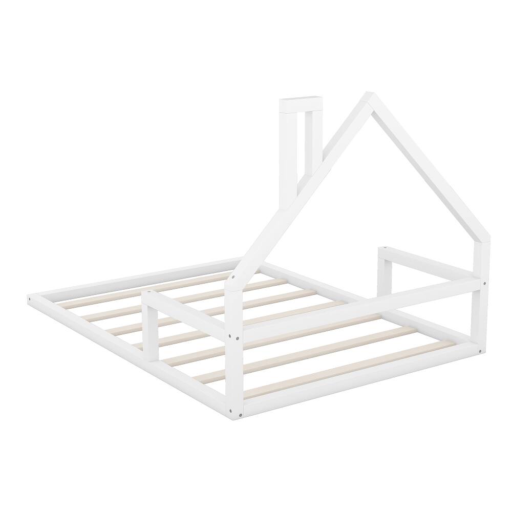 Alt View 8. Loheer - Loheer Full Size House Bed White Wood Floor Bed with House Shaped Headboard Kids House Bed Full Size - White.