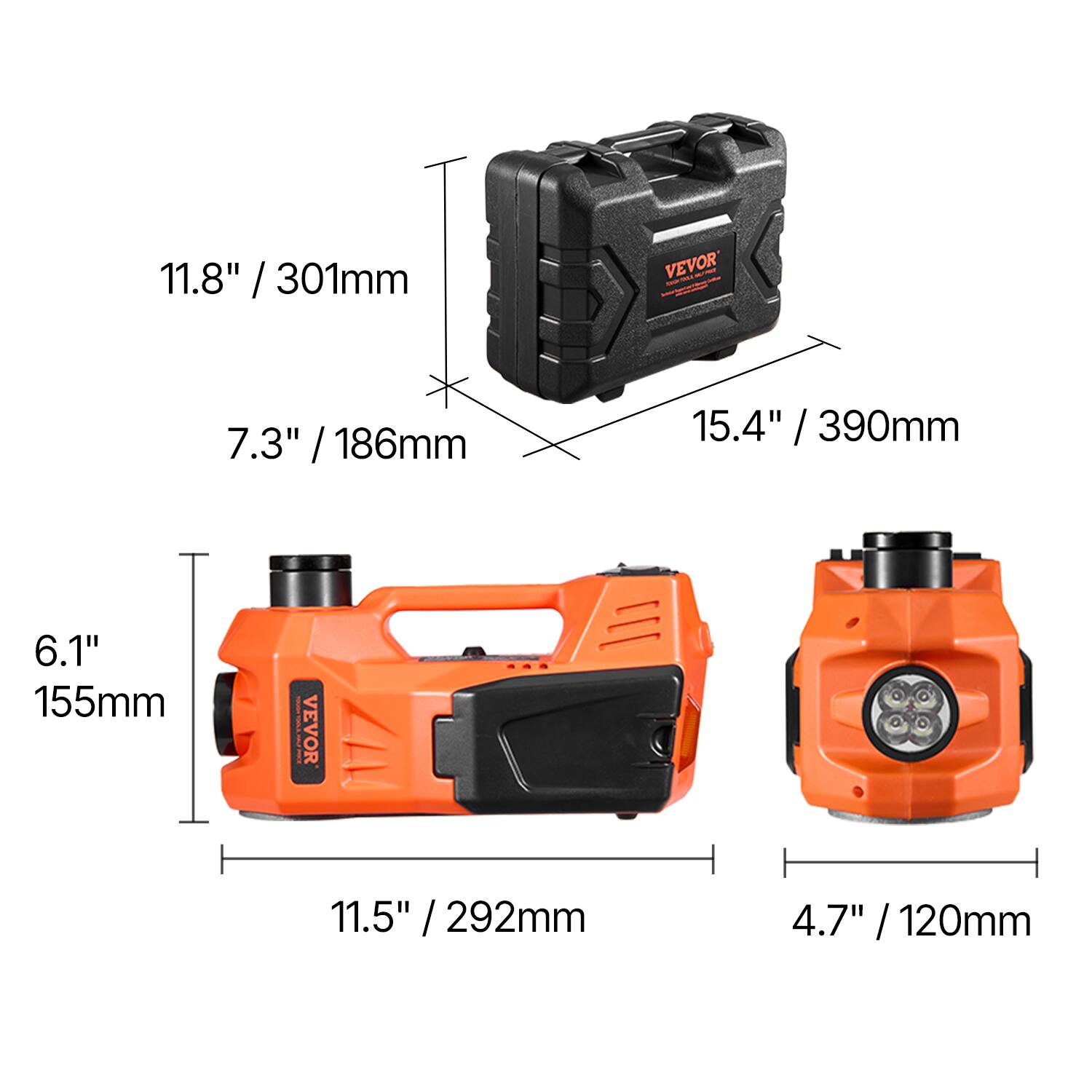 11.8" / 301mm  
7.3" / 186mm  
15.4" / 390mm  
6.1" / 155mm  
11.5" / 292mm  
4.7" / 120mm