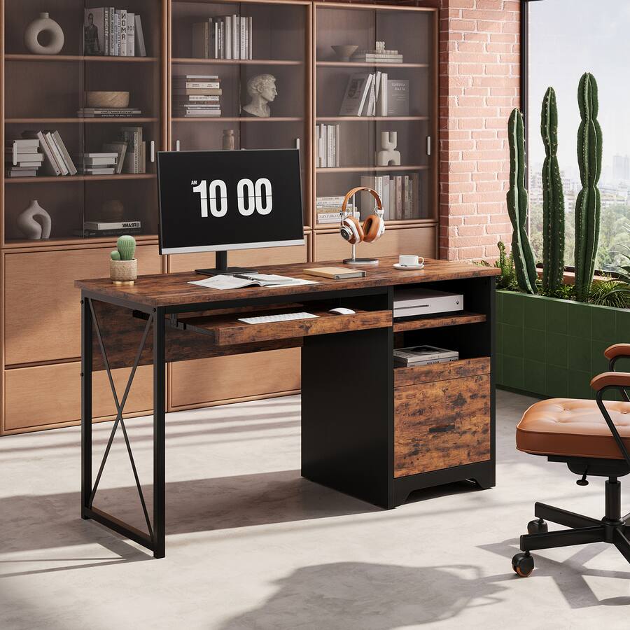 Bestier 47 inch Computer Reversible Desk with File and Storage Drawers ...