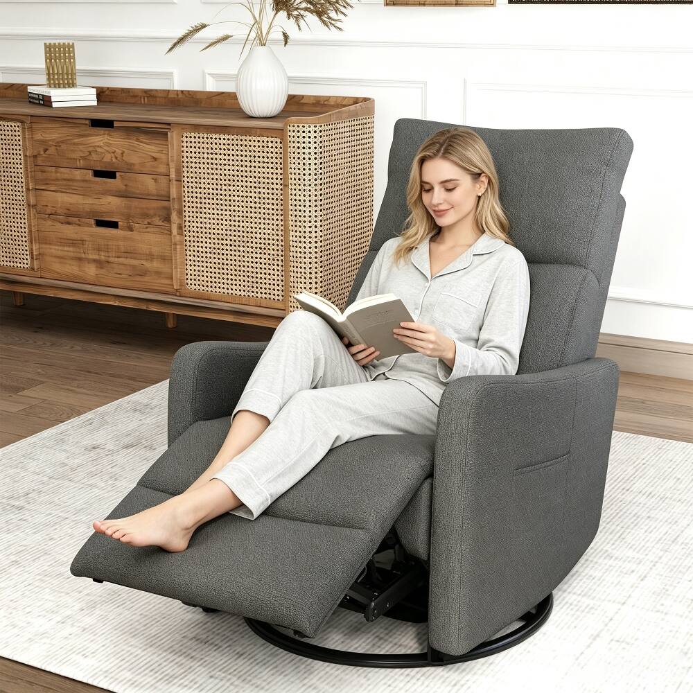 Alt View 4. Loheer - Loheer Power Swivel Recliner Chair Dark Gray Small Space Rocking Recliner Upholstered Glider Nursery Chair - Dark Gray.