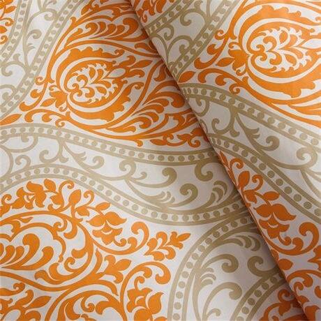 Alt View 1. Hivvago - Twin size 4-Piece Orange White Damask Print Comforter Set - Orange ,White.