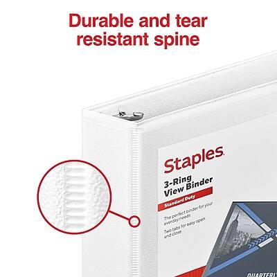 Durable and tear resistant spine

Staples
3-Ring Binder
View Binder
Standard Duty

The perfect binder for your needs
The flexible spine for easy open tabs
Two tabs for easy open and close

QUARTERL