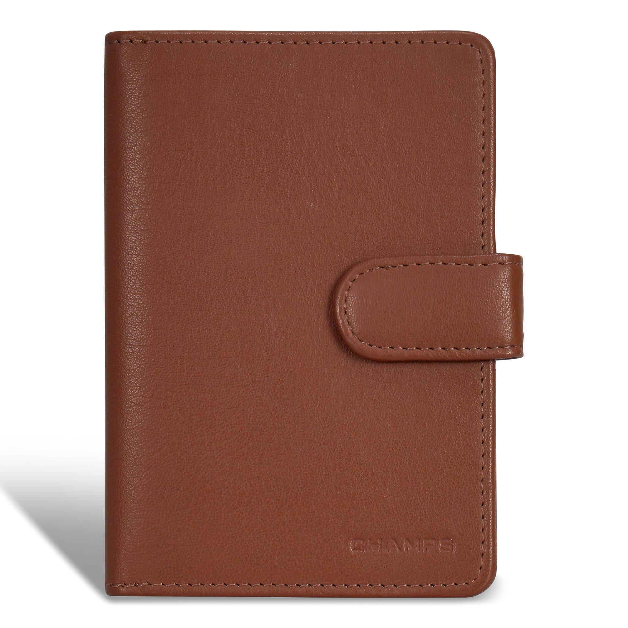 Front. Champs - Onyx Collection Leather Passport Case - Brown.