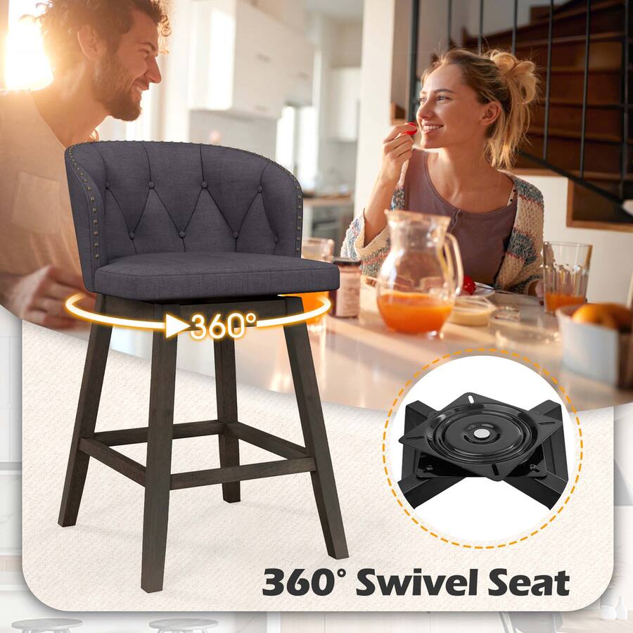 Stools Costway 2 PCS Counter Height Bar Stools Fabric Upholstered Island ...