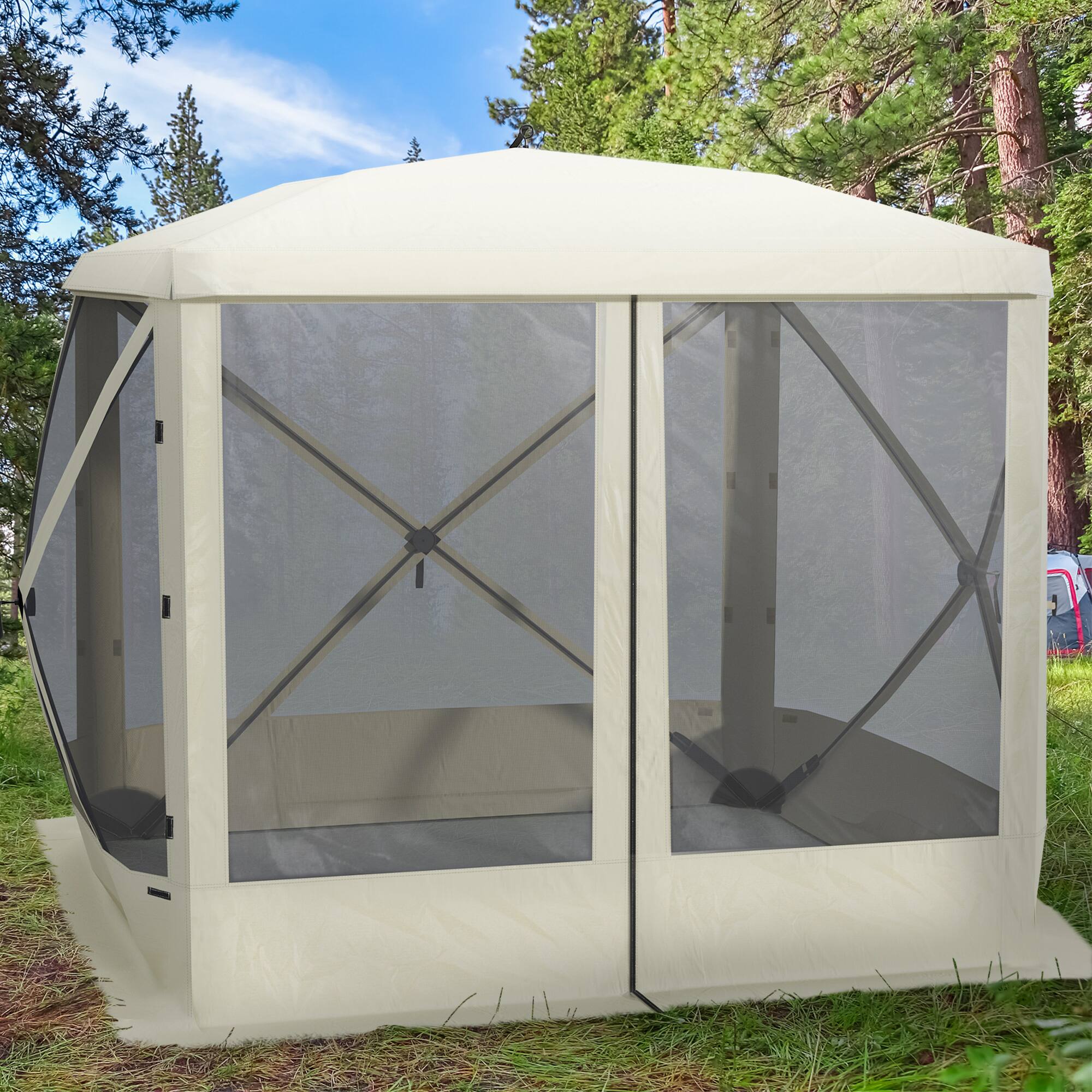 Alt View 1. Outsunny - Pop Up Camping Canopy Gazebo Screen Shelter Tent with Single Person Easy Set-Up, Ventilating Mesh, 7x7FT - Beige.