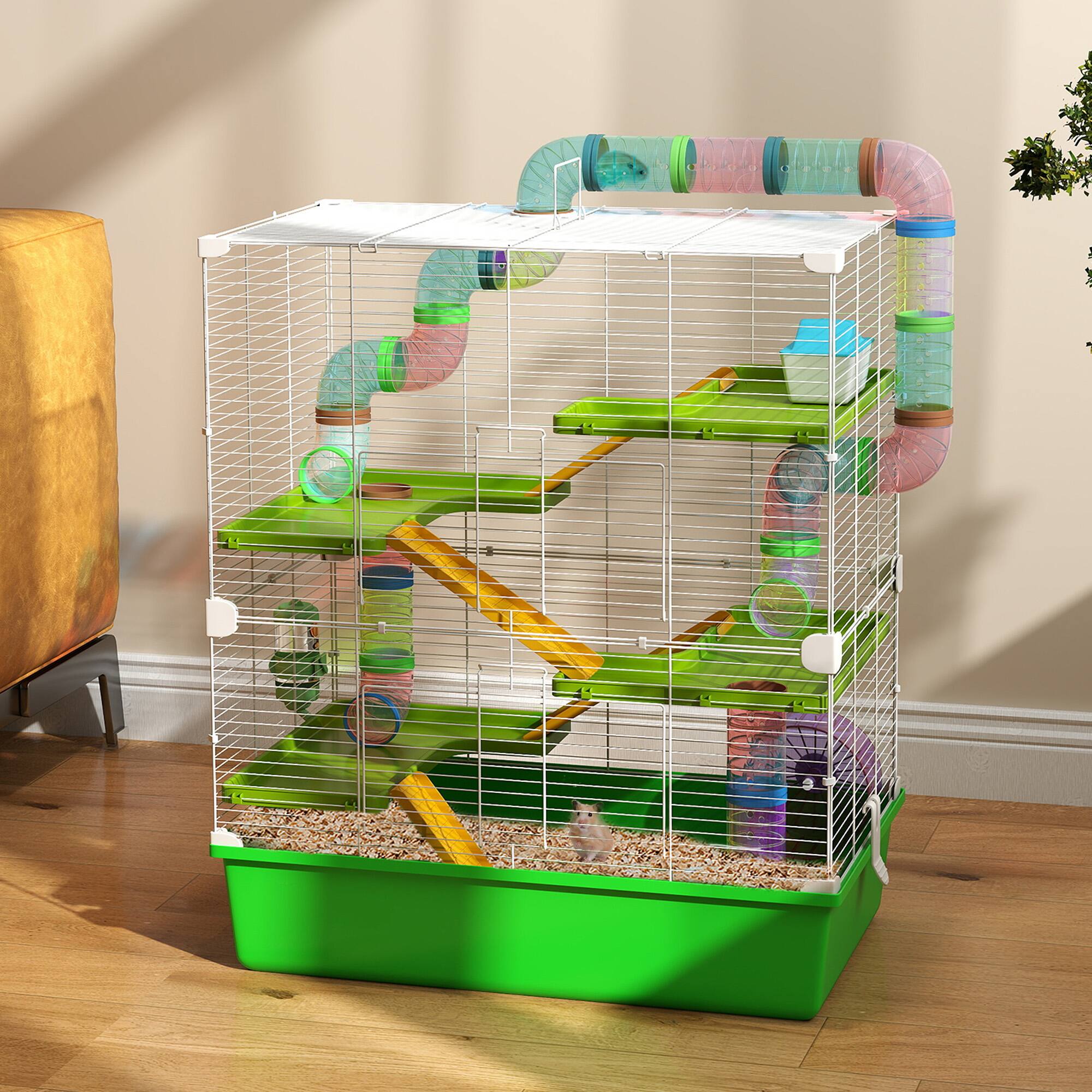 Angle. Pawhut - Extra Large 23" Hamster Cage with Tubes, Portable Carry Handles, 5-Tier Design, Exercise Wheel, Water Bottle.