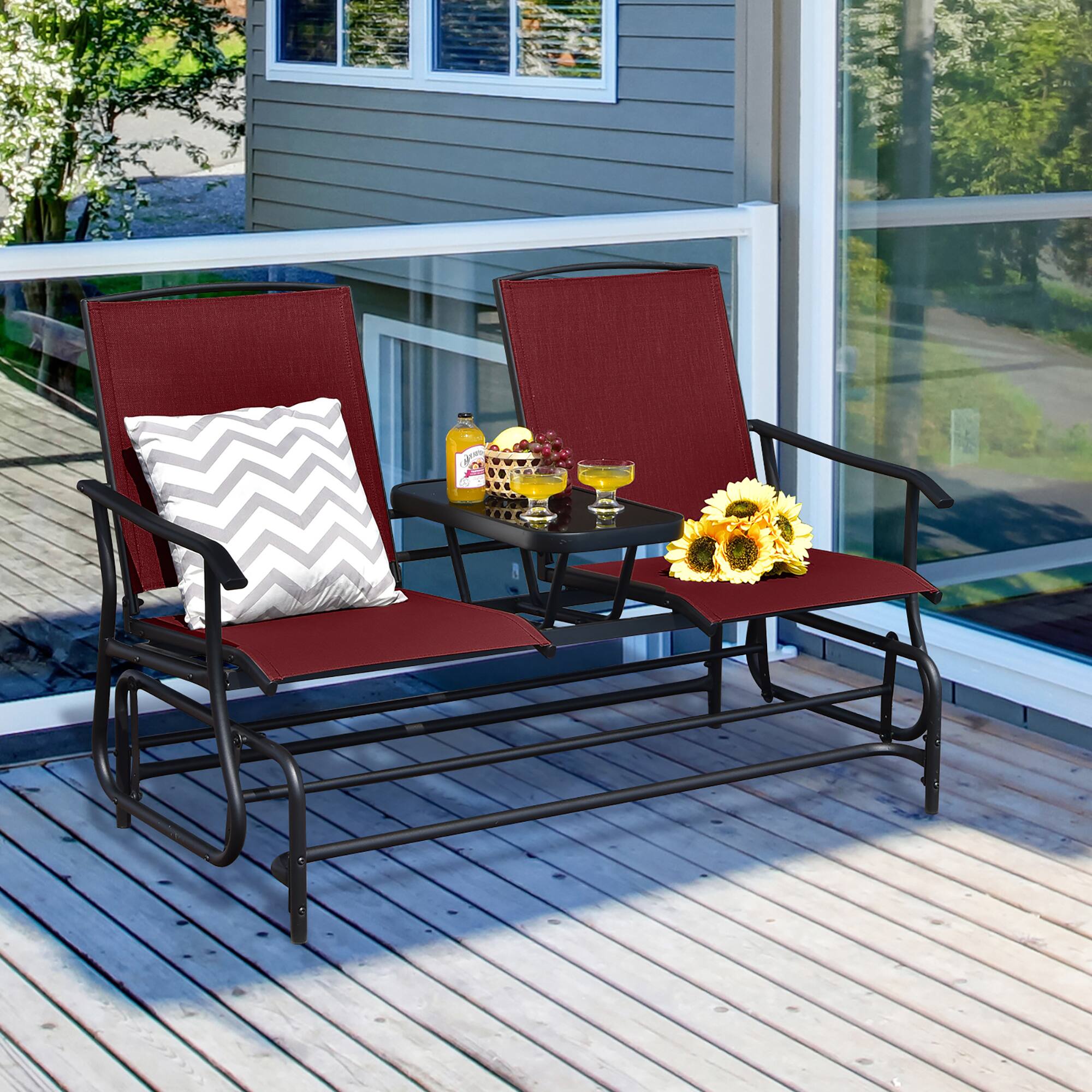 Alt View 3. Gymax - Gymax 2 Person Outdoor Patio Double Glider Chair Loveseat Rocking Wine - Wine.