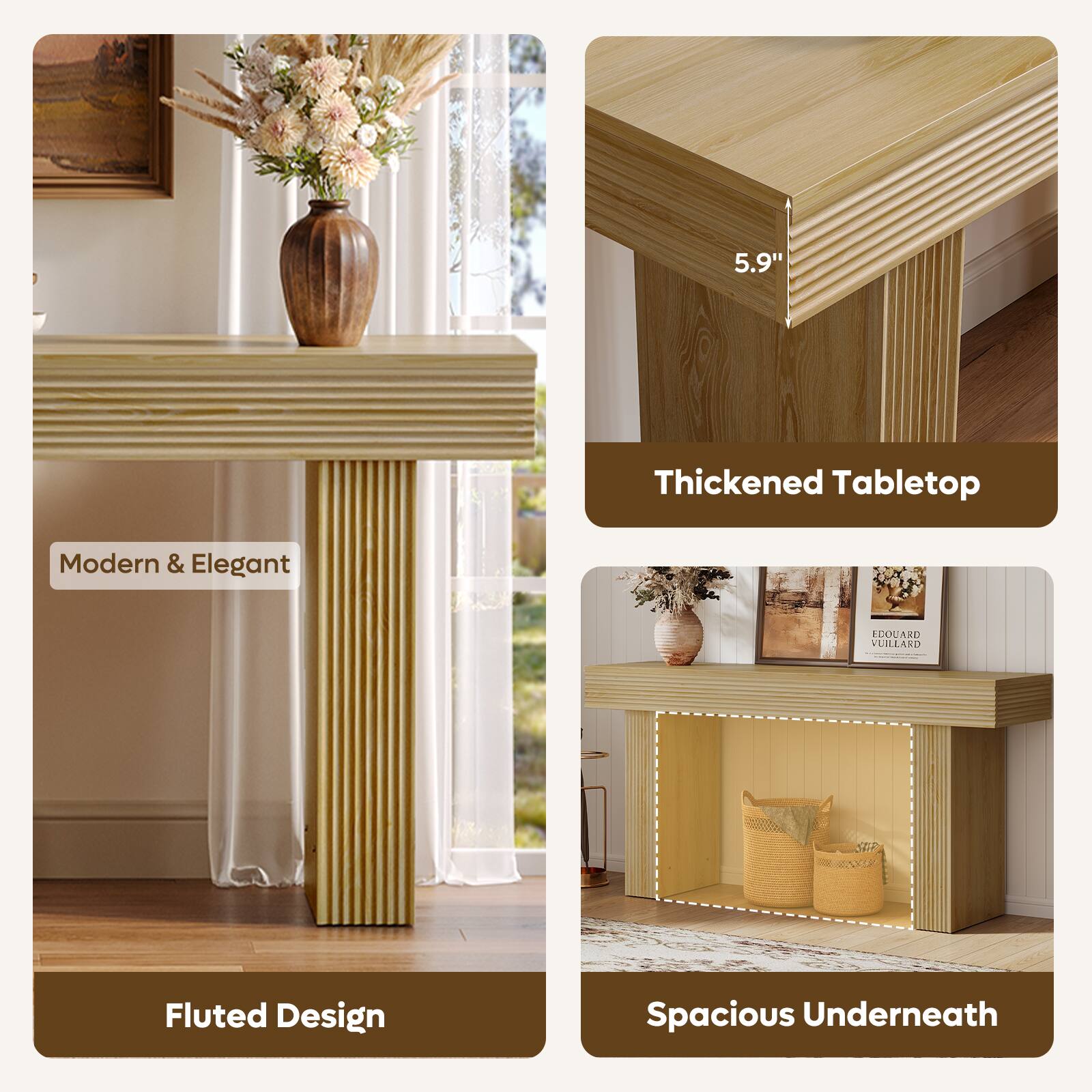 5.9" Thickened Tabletop Modern & Elegant EDOCARD VUILLAND Fluted Design Spacious Underneath