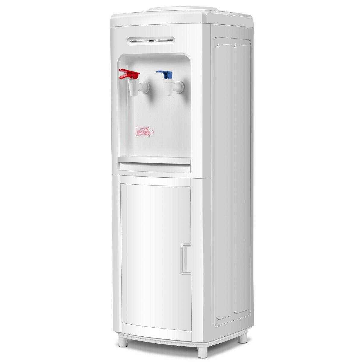 Alt View 9. Gymax - Gymax 5 Gallon Top Loading Hot & Cold Water Dispenser Cooler w/ Storage Cabinet - White.