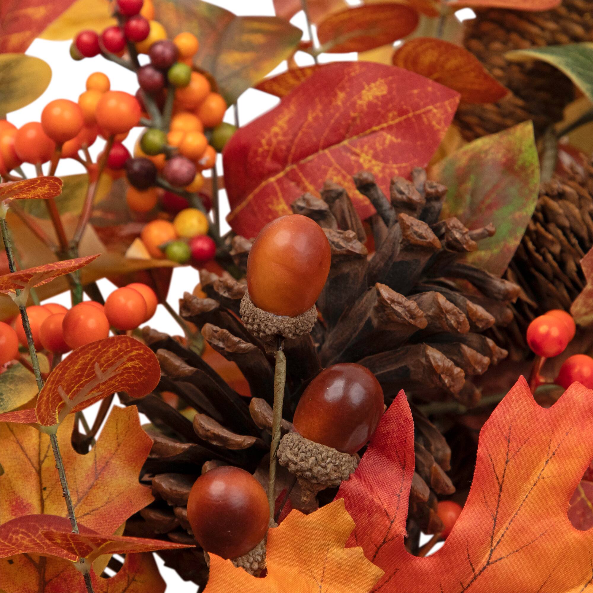 Alt View 9. Northlight - Eucalyptus, Maple Leaves and Acorns Artificial Fall Harvest Wreath - 30" - Orange.