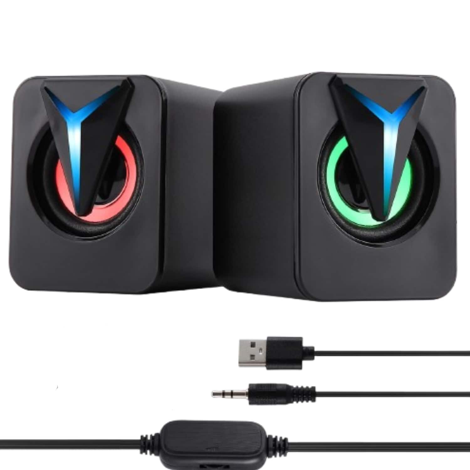Front. Stock Preferred - Wired RGB LED Mini Computer Speakers - Black.