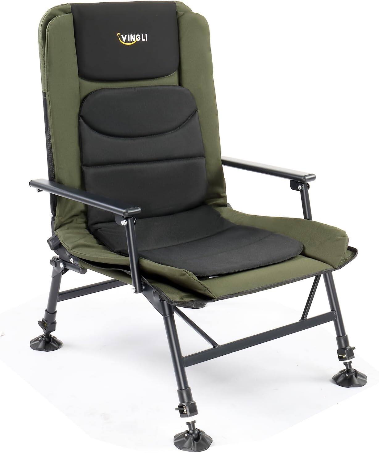 Winado - Foldable Camping Fishing Beach Chair, Camping Chair with Adjustable High Back Seat Chair for Indoor Outdoor Garden Beach - Army Green & Black