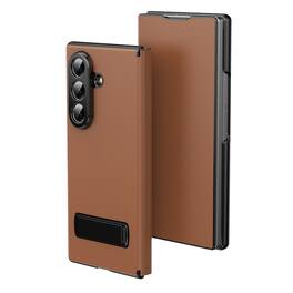 Dteck - Leather Case for Samsung Galaxy Z Fold7 Full Body Magnetic Flip Cover with Kickstand Hinge Protection - Brown