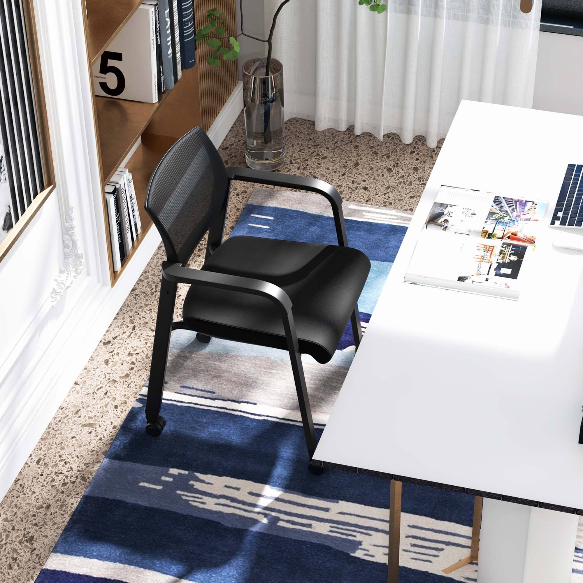 Alt View 4. Costway - Costway Conference Chairs Set of 4 Stackable Office Guest Mesh Chair Waiting Room Wheels - Black.