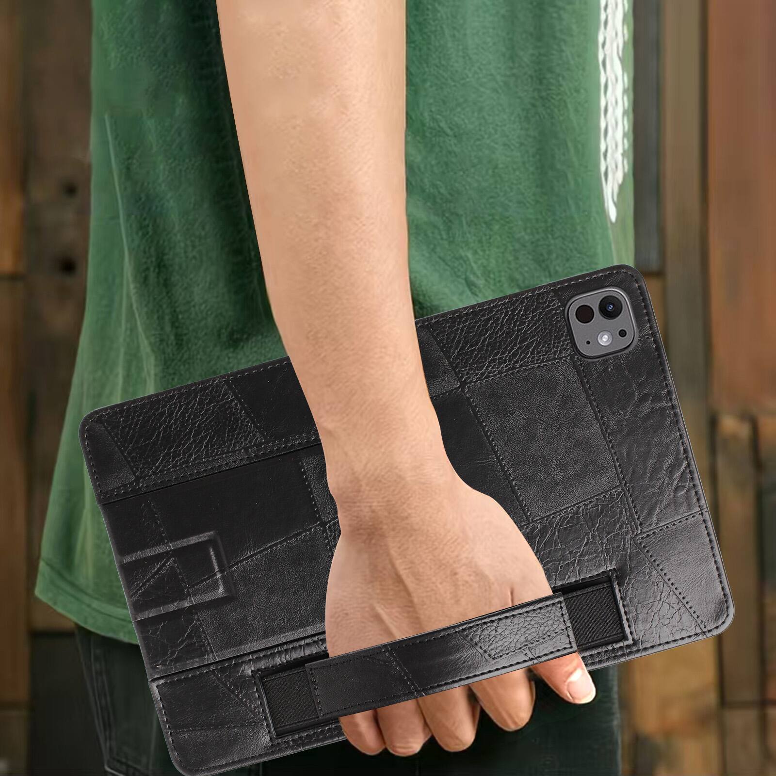 Alt View 1. Dteck - Leather Texture Case for Apple iPad Air (M4) 13" 2026, Shockproof Cover with Multi-Angle Stand and Secure Hand Strap - Black.
