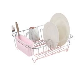 Sweet Home Collection - Chrome Plated Steel 2-Piece Small Compact Dish Drainer - Pale Pink