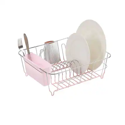 Front. Sweet Home Collection - Chrome Plated Steel 2-Piece Small Compact Dish Drainer - Pale Pink.