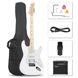 Winado - GST Stylish H-S-S Pickup Electric Guitar Kit with 20W AMP Bag Guitar Strap White