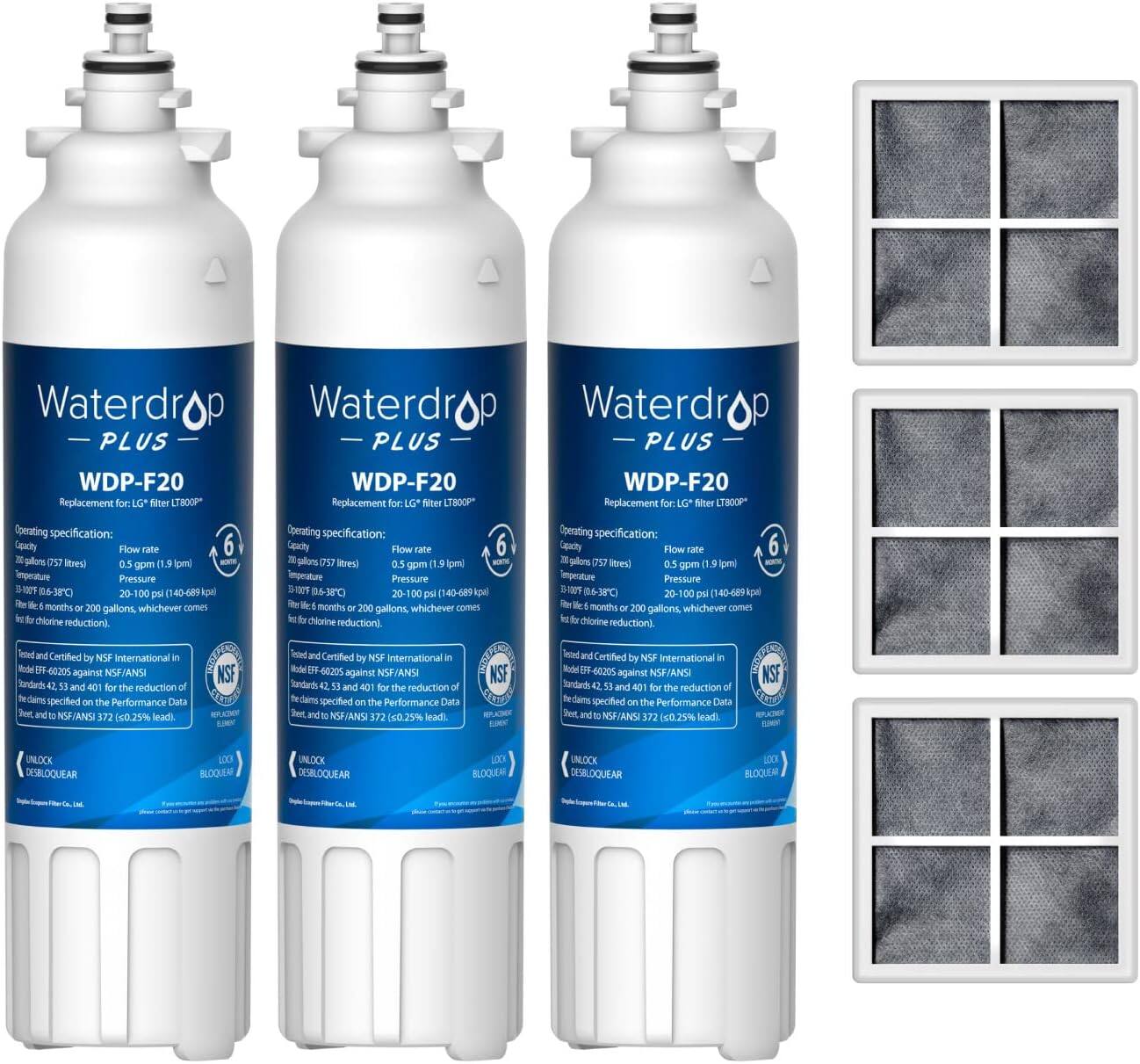 Waterdrop - WDP-F20A01-3 Plus ADQ73613401 NSF 401&53&42 Certified Refrigerator Water Filter and Air Filter - White price history on PriceWatchPro