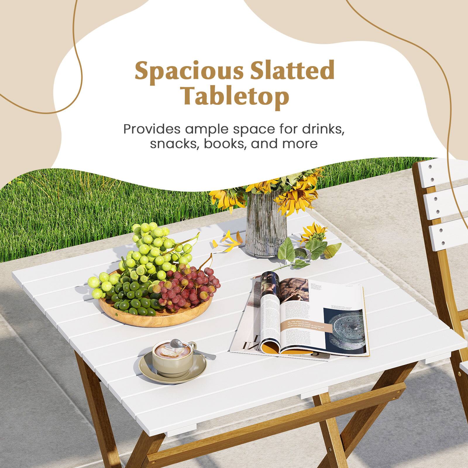 Spacious Slatted Tabletop

Provides ample space for drinks, snacks, books, and more