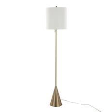 Front. Loheer - Loheer 64 Inch Gold Floor Lamp Contemporary Metal Standing Light with White Linen Shade for Living Room Bedroom - Gold.