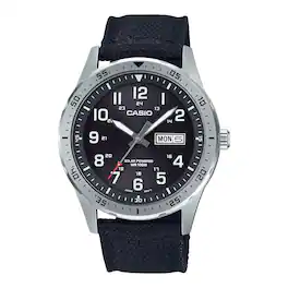 Casio - Men’s Dial Solar Stainless Steel Fabric Watch - MTP-S120L-1AVCF - Black
